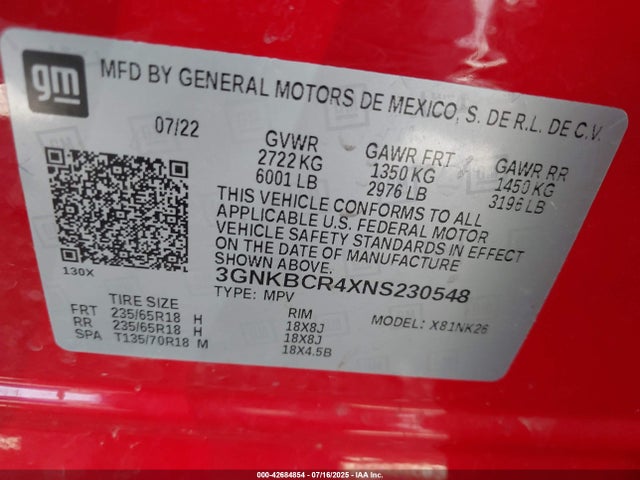 3GNKBCR4XNS230548 Chevrolet lsy