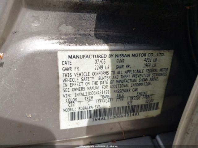 2006 NISSAN ALTIMA 1N4AL11D06N431491 Photo 8