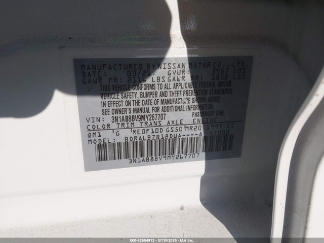 3N1AB8BV9MY267707 Nissan 2021
