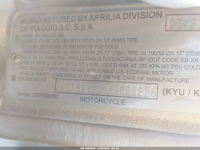 2021 APRILIA RSV4 ZD4KYUA05MS000226 Photo 9