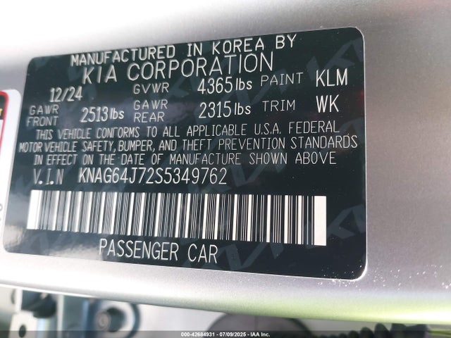 KNAG64J72S5349762 KIA gdi theta iii