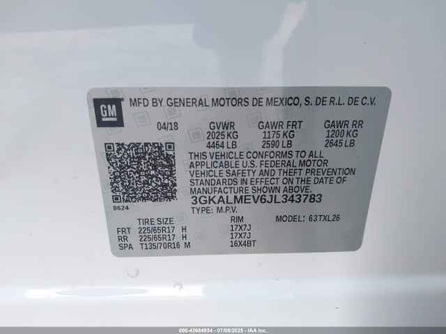 3GKALMEV6JL343783 GMC lyx - direct injection, vvt, fgt, turbo, alum, gen 1