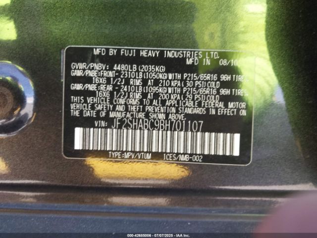 2011 SUBARU FORESTER JF2SHABC9BH701107 Photo 8