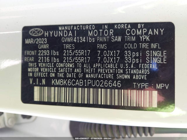 Hyundai mpi nu pe 2023 KM8K6CAB1PU026646 Image 9