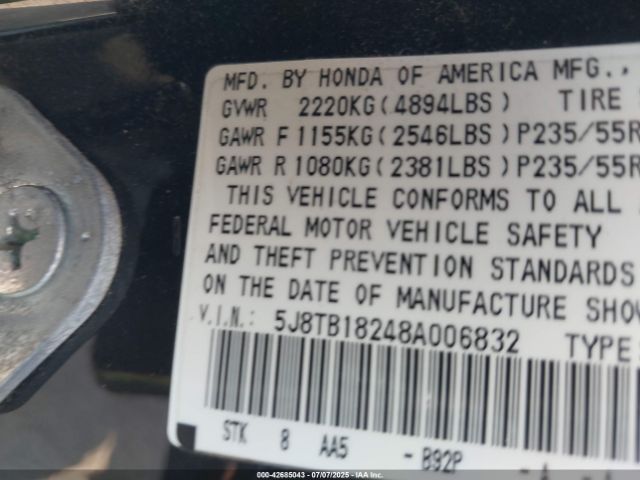 2008 ACURA RDX 5J8TB18248A006832 Photo 8