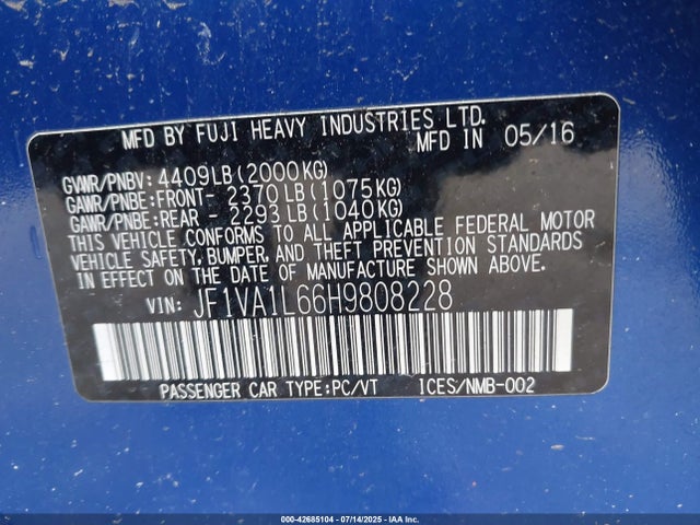 JF1VA1L66H9808228 Subaru dib