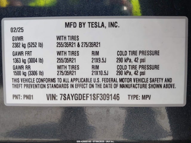 2025 TESLA MODEL Y 7SAYGDEF1SF309146 Photo 8