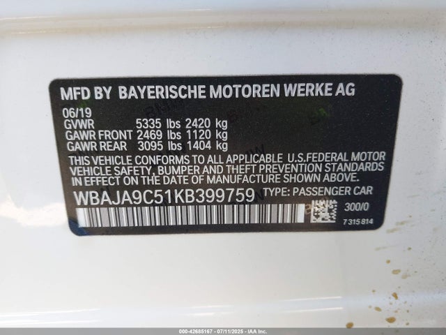WBAJA9C51KB399759 BMW 530e