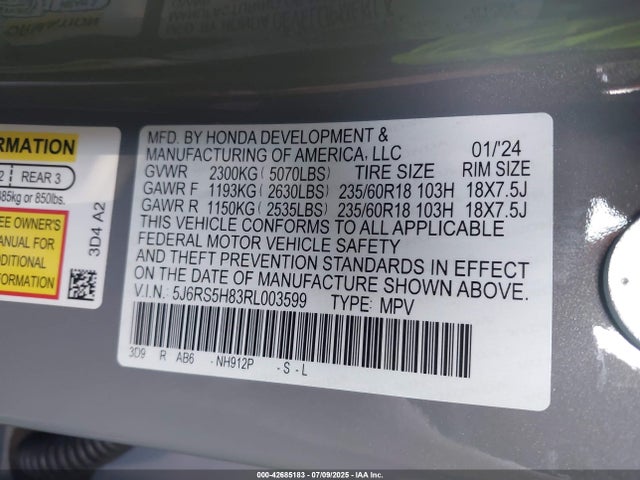 5J6RS5H83RL003599 Honda lfc3