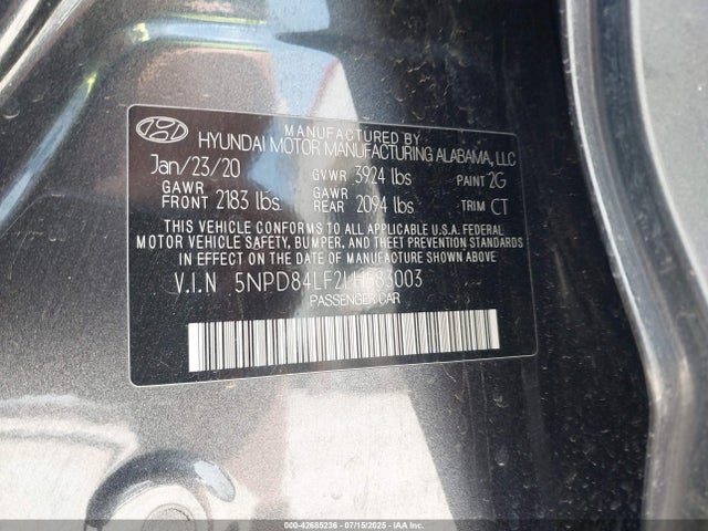 Hyundai mpi nu 2020 5NPD84LF2LH583003 Image 9