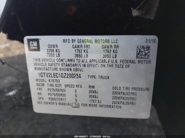 1GTV2LEC1GZ200234 GMC l83 - sidi, vvt, afm, e85 max, aluminum