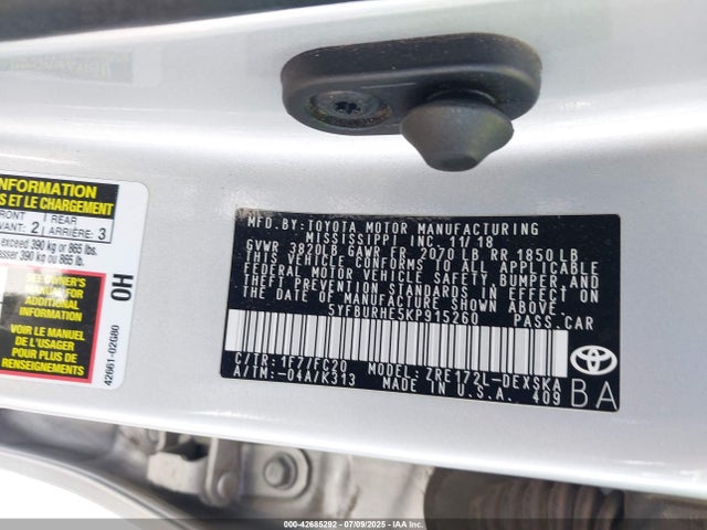 5YFBURHE5KP915260 Toyota 2zr-fe