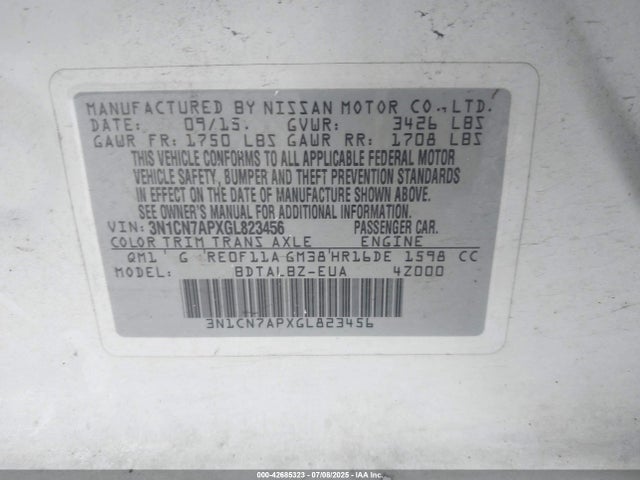 3N1CN7APXGL823456 Nissan 2016
