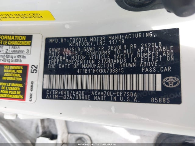 4T1B11HKXKU708815 Toyota a25a-fks