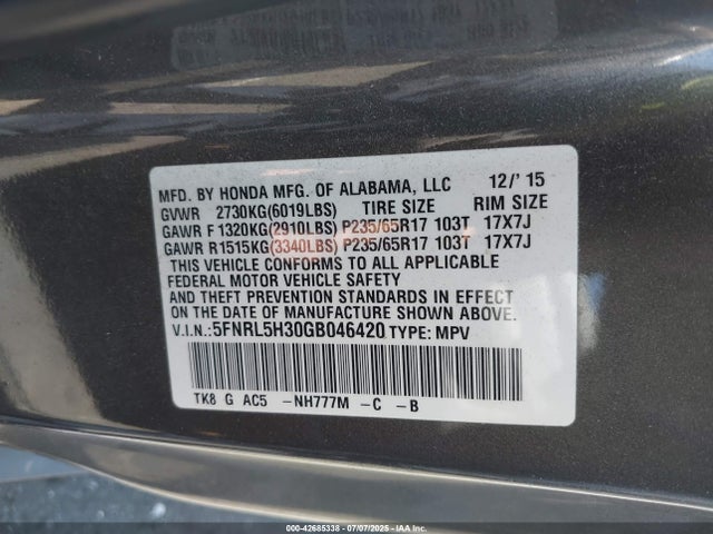 5FNRL5H30GB046420 Honda j35z8