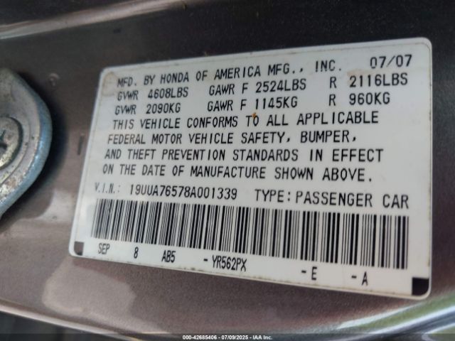2008 ACURA TL 19UUA76578A001339 Photo 8
