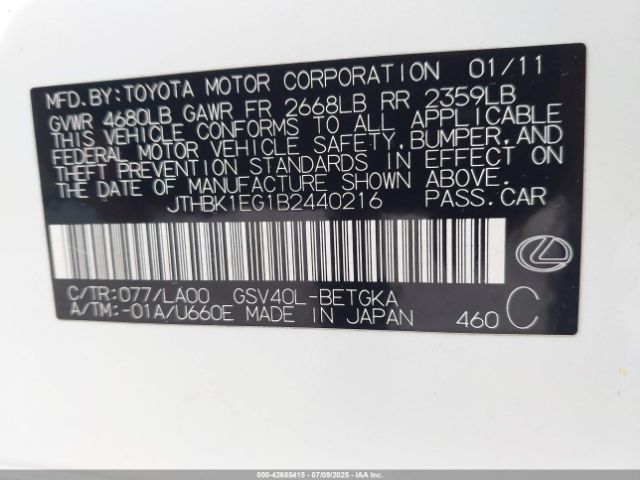 2011 LEXUS ES 350 JTHBK1EG1B2440216 Photo 8