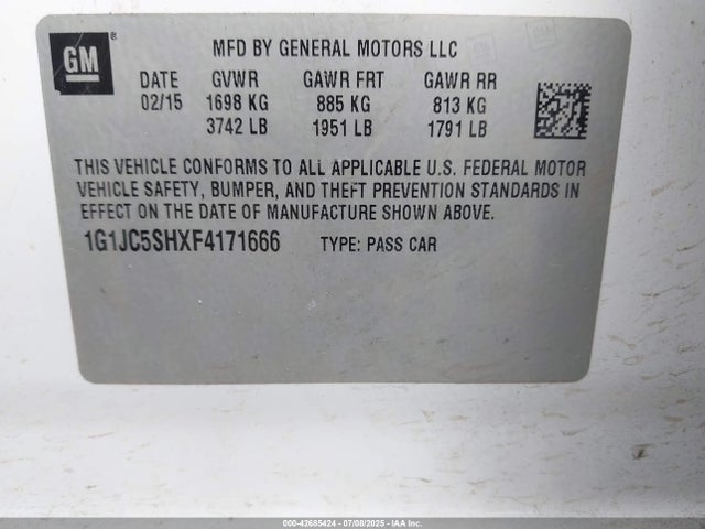 1G1JC5SHXF4171666 Chevrolet luw