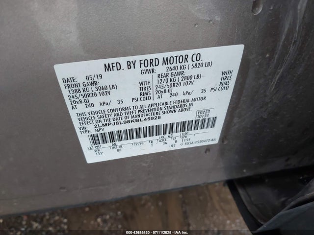 2LMPJ8L98KBL45928 Lincoln 2.0l gtdi