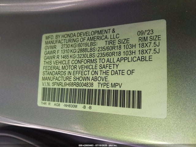 5FNRL6H68RB004838 Honda j35y7