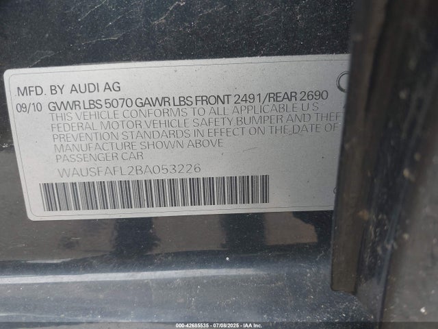 2011 AUDI A4 WAUSFAFL2BA053226 Photo 8