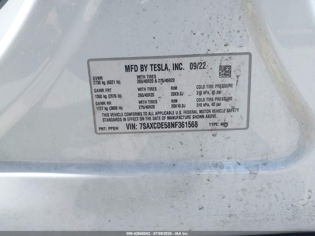 2022 TESLA MODEL X 7SAXCDE58NF361568 Photo 8