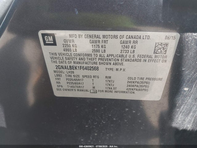 2GNALBEK1F6402568 Chevrolet lea - flex fuel (gas/alc), aluminum, ho,