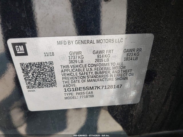 1G1BE5SM7K7128147 Chevrolet le2 -di: direct injection, vvt: variable valve timing, gen, alum