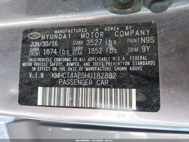 KMHCT4AE5HU182882 Hyundai Accent