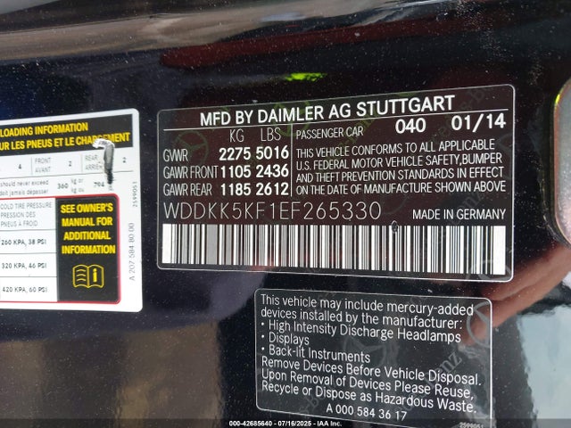 WDDKK5KF1EF265330 Mercedes-Benz E-Class