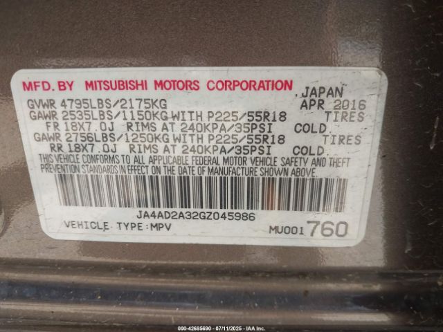 2016 MITSUBISHI OUTLANDER JA4AD2A32GZ045986 Photo 8