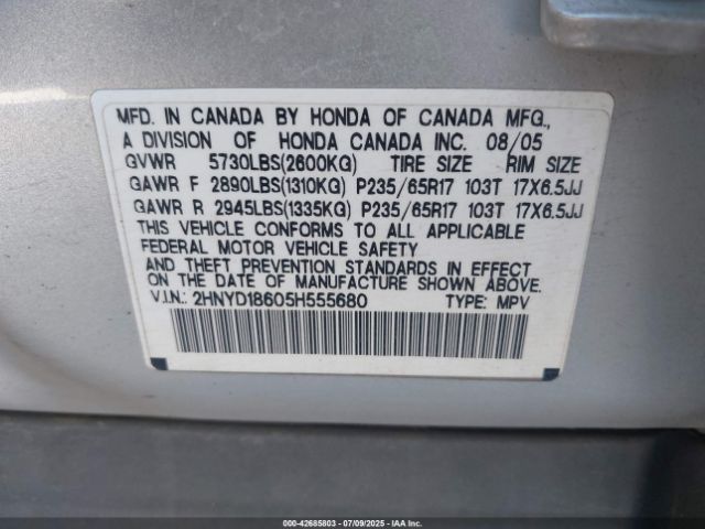 2005 ACURA MDX 2HNYD18605H555680 Photo 8