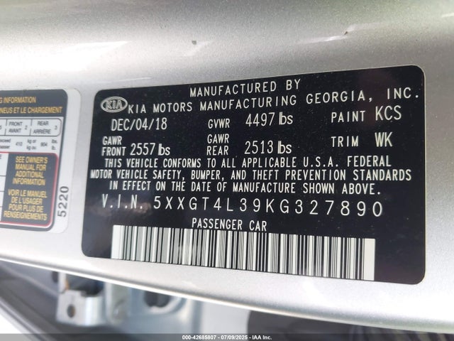 5XXGT4L39KG327890 KIA gdi