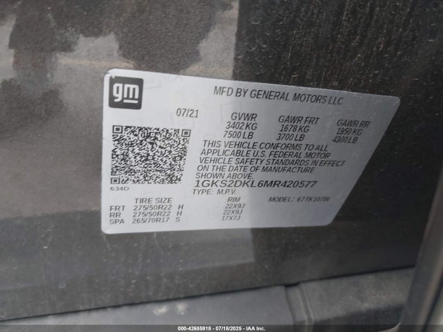 1GKS2DKL6MR420577 GMC l87 - di dfm, alum, gen 5