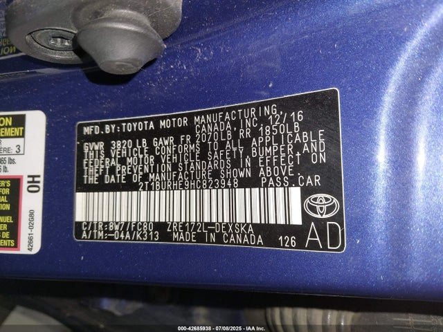 Toyota 2zr-fe 2017 2T1BURHE9HC823948 Image 9