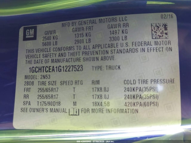 Chevrolet lcv - sidi; dcvcp; vvt; e85 max, e0-e100, alum 2016 1GCHTCEA1G1227523 Image 9