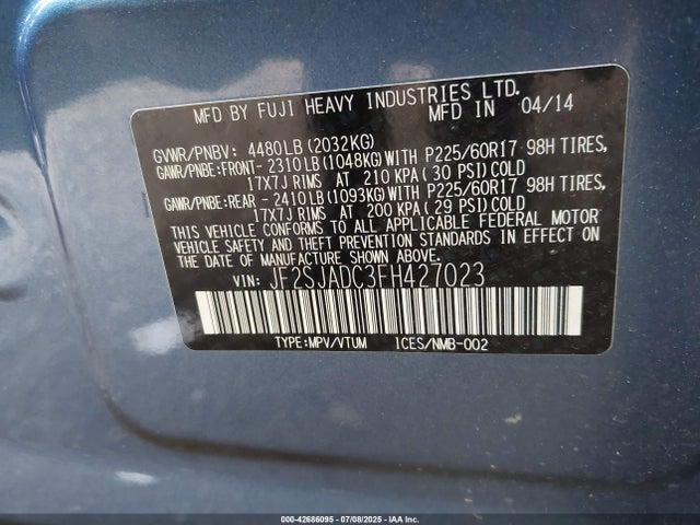 Subaru 2.5na u5 2015 JF2SJADC3FH427023 Image 9