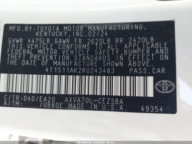 4T1S11AK2RU243483 Toyota a25a-fks
