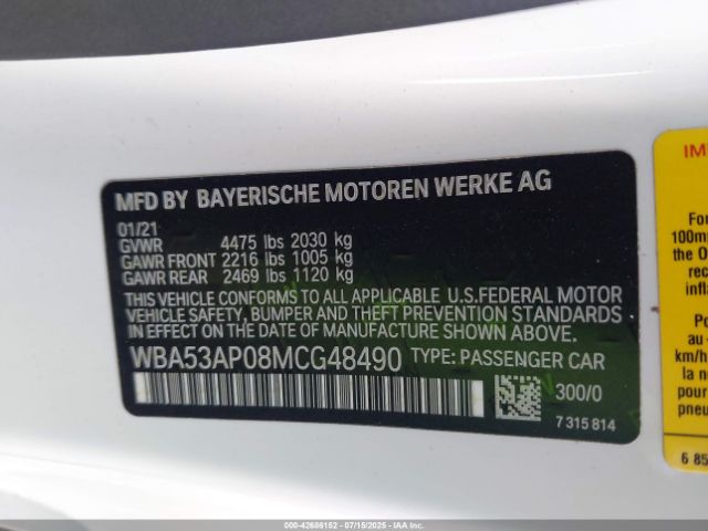 2021 BMW 430I WBA53AP08MCG48490 Photo 8