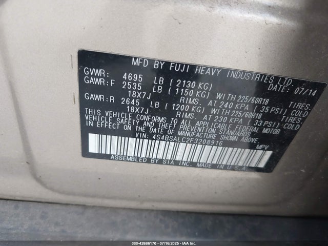 Subaru 2.5l u5 2015 4S4BSALC2F3208916 Image 9