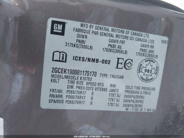 2008 CHEVROLET SILVERADO 1500 2GCEK190881175170 Photo 8