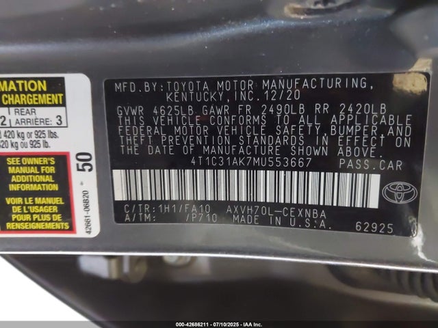 Toyota a25a-fxs 2021 4T1C31AK7MU553667 Image 9
