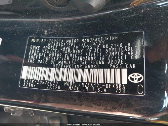 2021 TOYOTA COROLLA 5YFP4MCE4MP066080 Photo 8