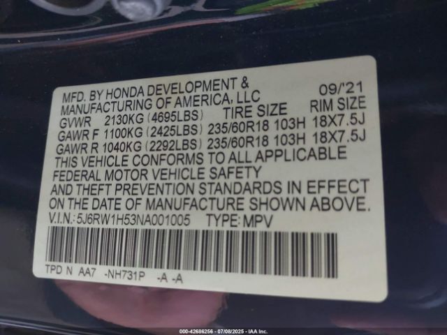 2022 HONDA CR-V 5J6RW1H53NA001005 Photo 8