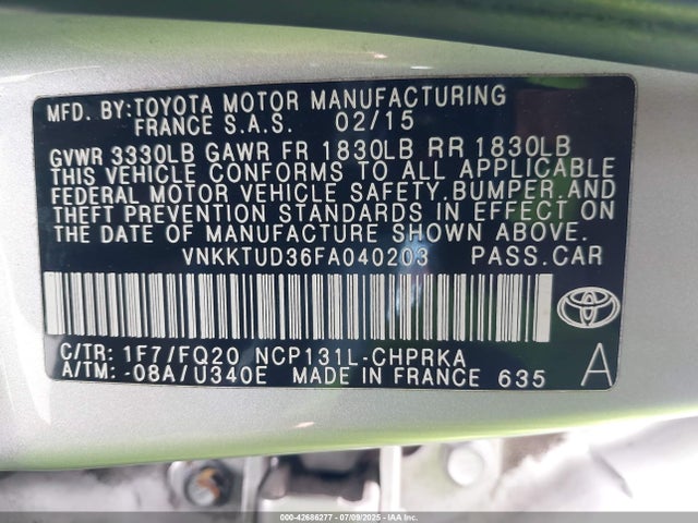 Toyota 1nz-fe 2015 VNKKTUD36FA040203 Image 9
