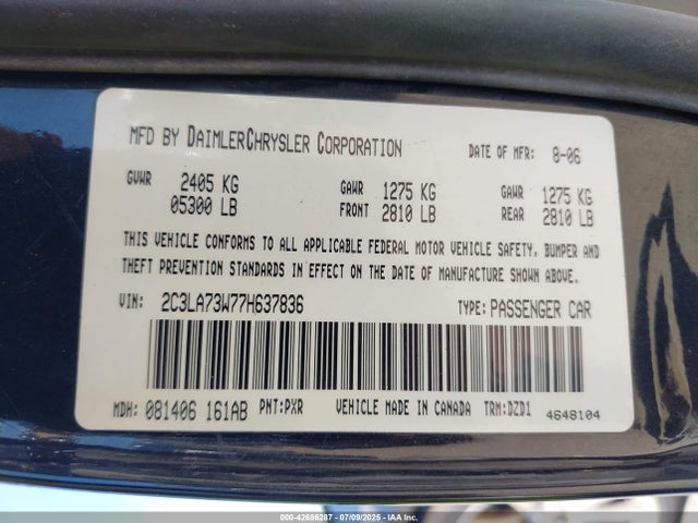 42686287 :رقم المزاد ، 2C3LA73W77H637836 vin ، 2007 Chrysler 300c Srt8 مزاد بيع