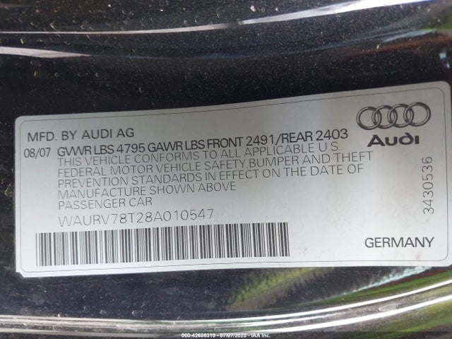 2008 AUDI S5 WAURV78T28A010547 Photo 8