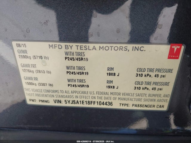 2015 TESLA MODEL S 5YJSA1E18FF104436 Photo 8