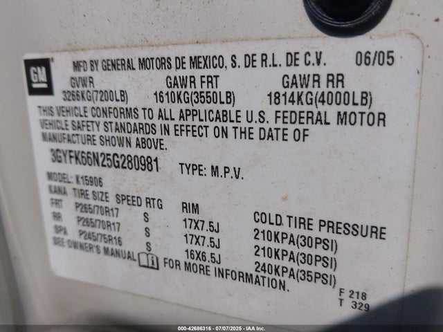 2005 CADILLAC ESCALADE ESV 3GYFK66N25G280981 Photo 8
