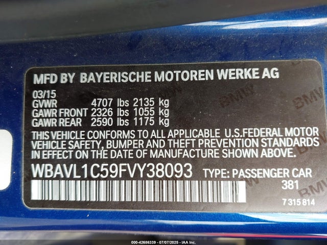 WBAVL1C59FVY38093 BMW 2015